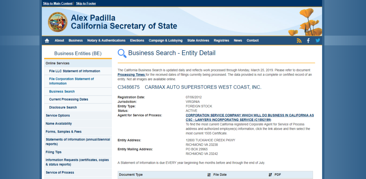 Carmax Subpoena Process Server Sacramento County