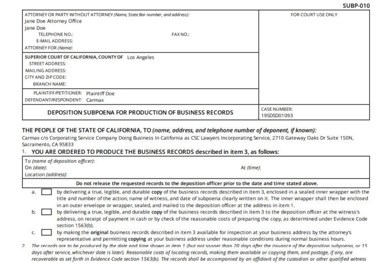 Carmax Subpoena Process Server Sacramento County